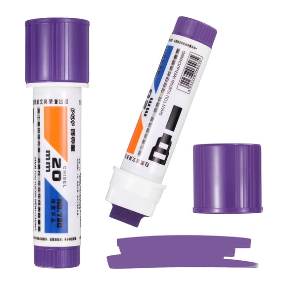 Uxcell Poster Markers, 2Pcs Large Capacity Permanent Huge Banners Posters Markers Bold Thick Chisel Tip Pens for Painting Drawing on Plastic Glass Wood Rock Canvas, Purple(0.8" Tip Width)