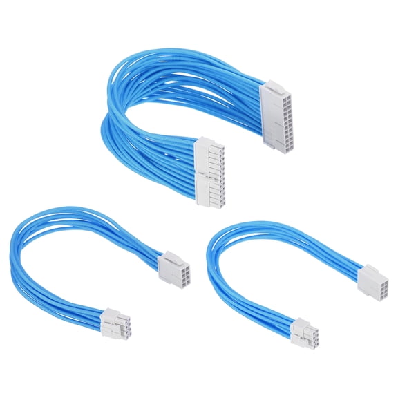 Uxcell Power Supply Extension Cable Kit 30cm, ATX 24-P+EPS 8-P+PCI-E 8-P, Blue White