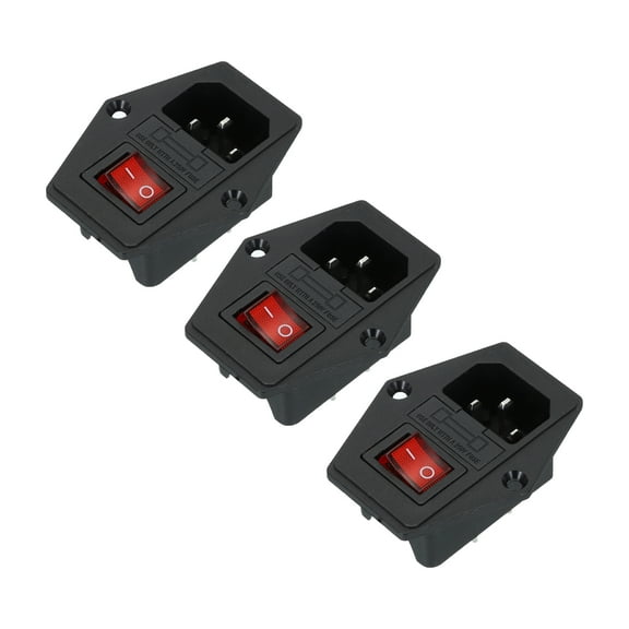 Uxcell Power Switch 10A 250V AC Rocker Switch 3 Pin IEC320 C14 Inlet Male Power Socket for Lab Equipment,Pack of 3