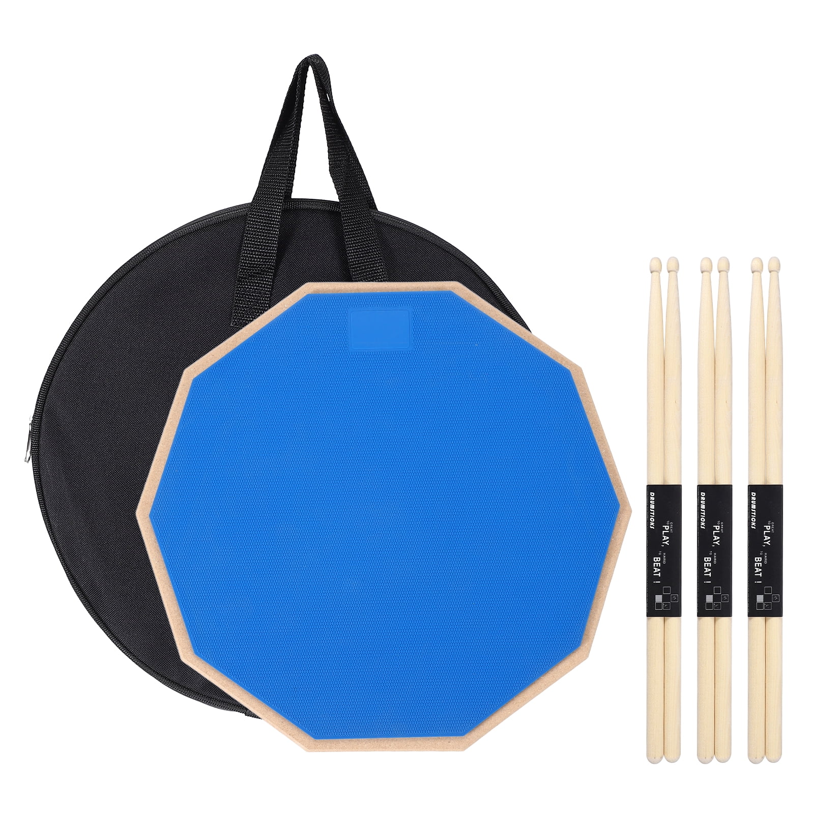 Uxcell Practice Drum Pad Set, 12 Inch Double Sided Silent Snare Drum Pad Kit Include 5A Drumsticks Carrying Bag for Drummers, Beginners Quiet Training (Blue)