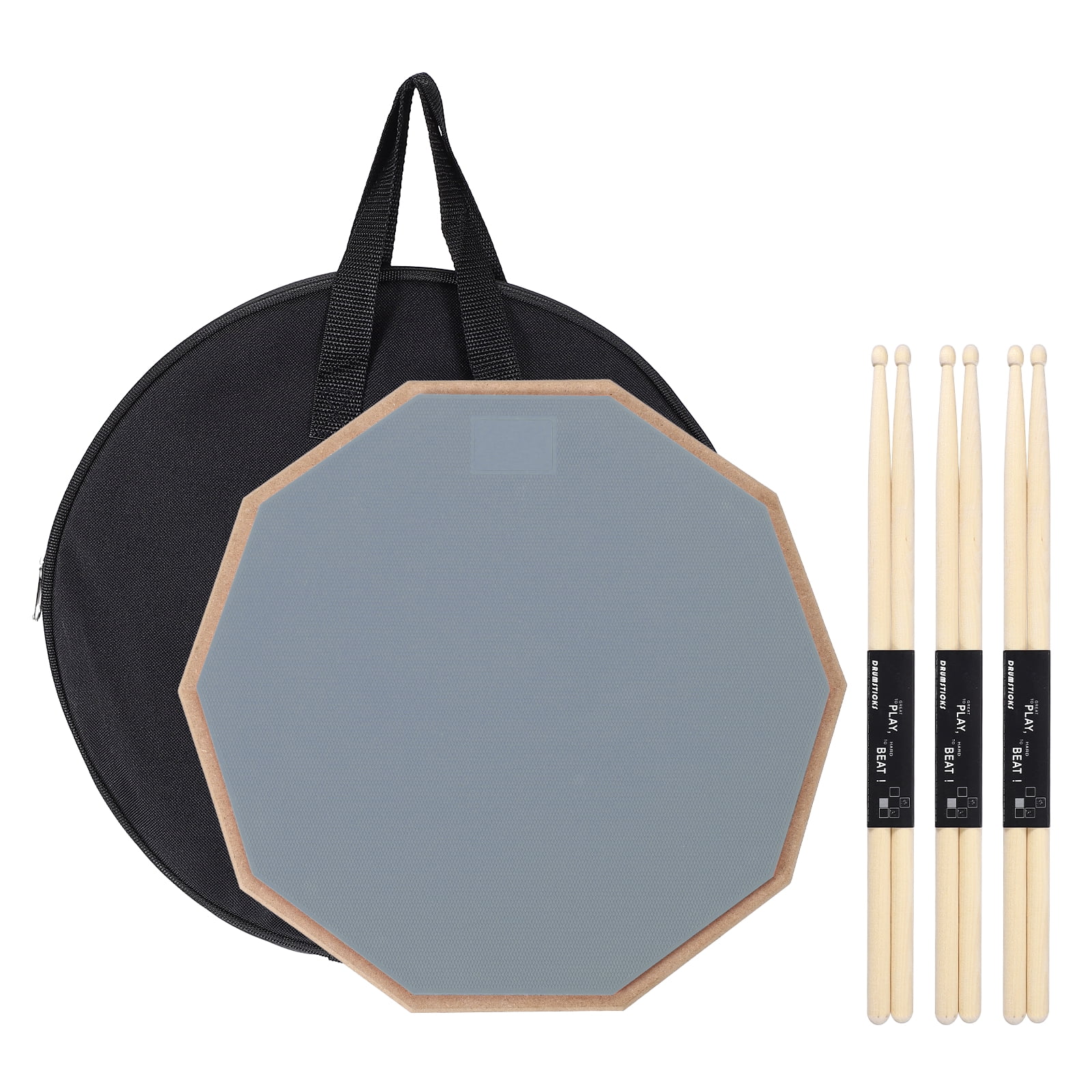 Uxcell Practice Drum Pad Set, 12 Inch Double Sided Silent Snare Drum Pad Kit Include 5A Drumsticks Carrying Bag for Drummers, Beginners Quiet Training (Gray)