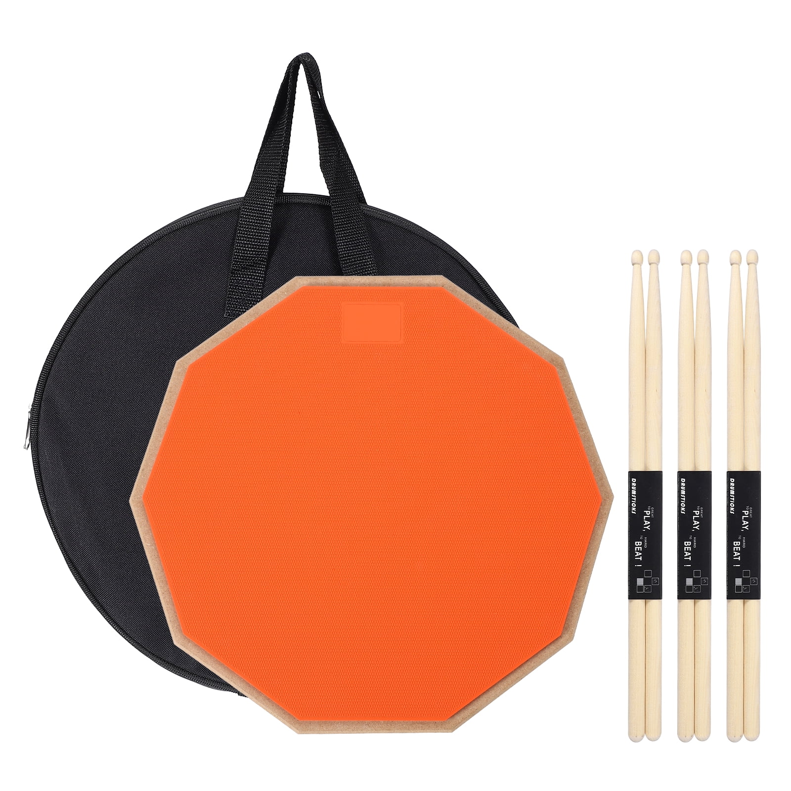 Uxcell Practice Drum Pad Set, 12 Inch Double Sided Silent Snare Drum Pad Kit Include 5A Drumsticks Carrying Bag for Drummers, Beginners Quiet Training (Orange)