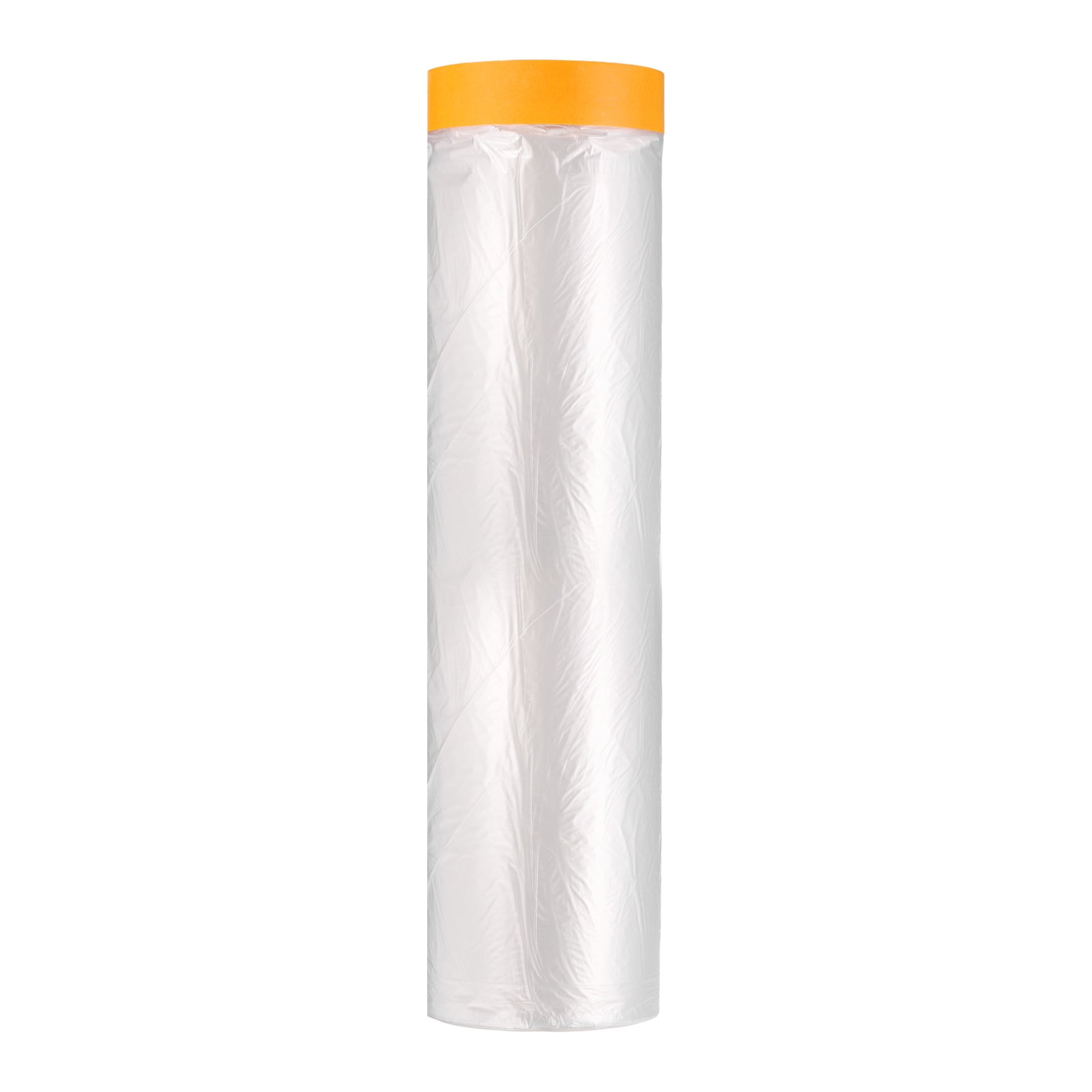 Uxcell Pre-Taped Masking Film 110.2"x65ft Adhesive Tape and Drape Painters Plastic Drop Cloth Film with Tapes Plastic Sheeting for Automotive Painting Covering, Clear