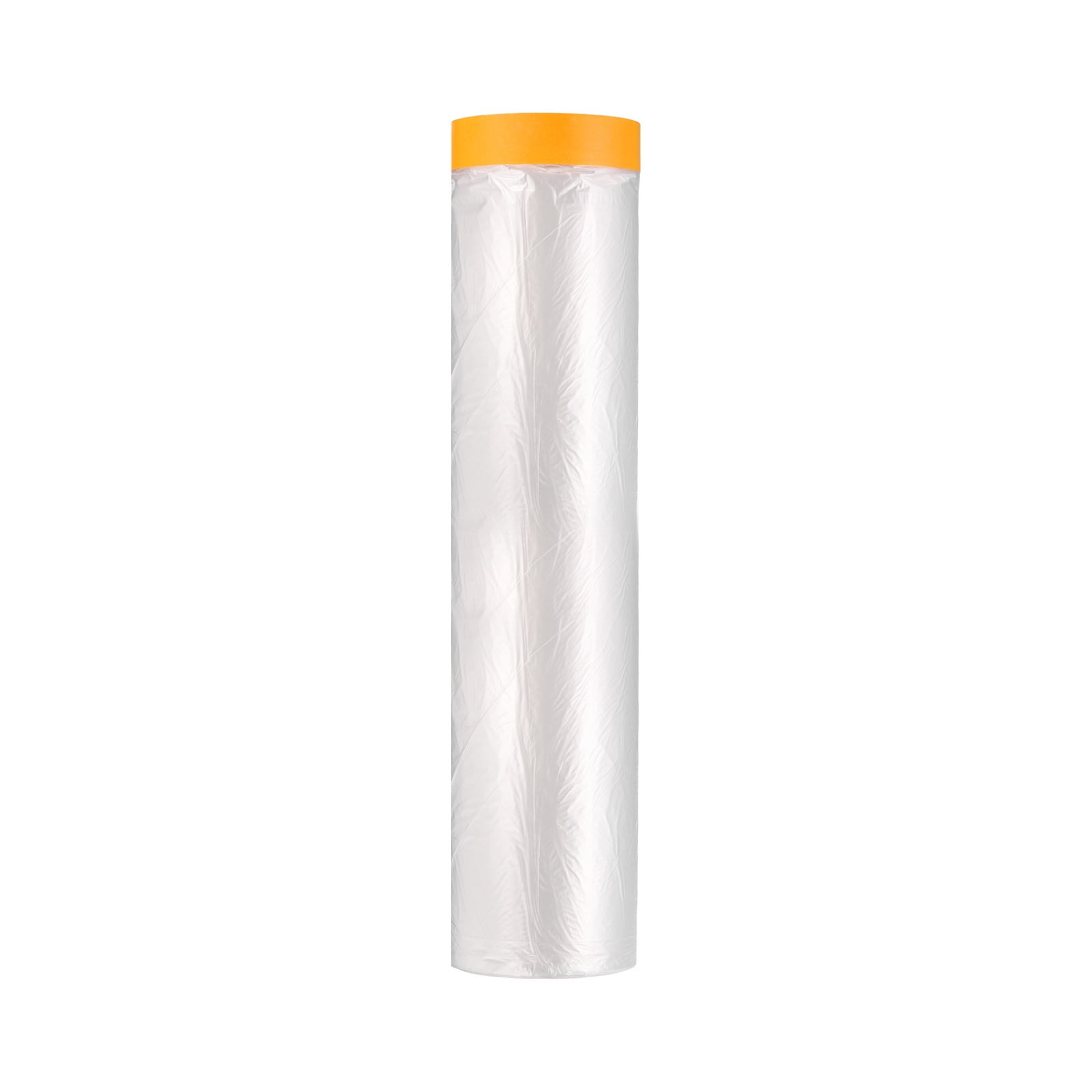 Uxcell Pre-Taped Masking Film 118.1"x65ft Adhesive Tape and Drape Painters Plastic Drop Cloth Film with Tapes Plastic Sheeting for Automotive Painting Covering, Clear