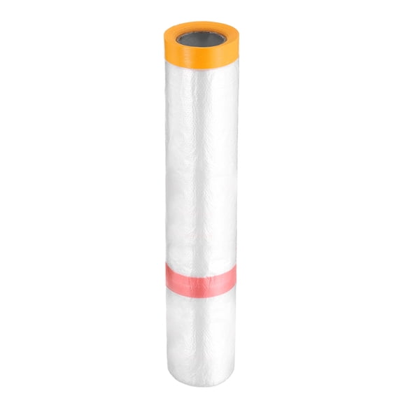 Uxcell Pre-Taped Masking Film 157.5"x32.8ft Double Adhesive Tape and Drape Painters Plastic Drop Cloth Film with Tape Plastic Sheeting for Automotive Painting Covering