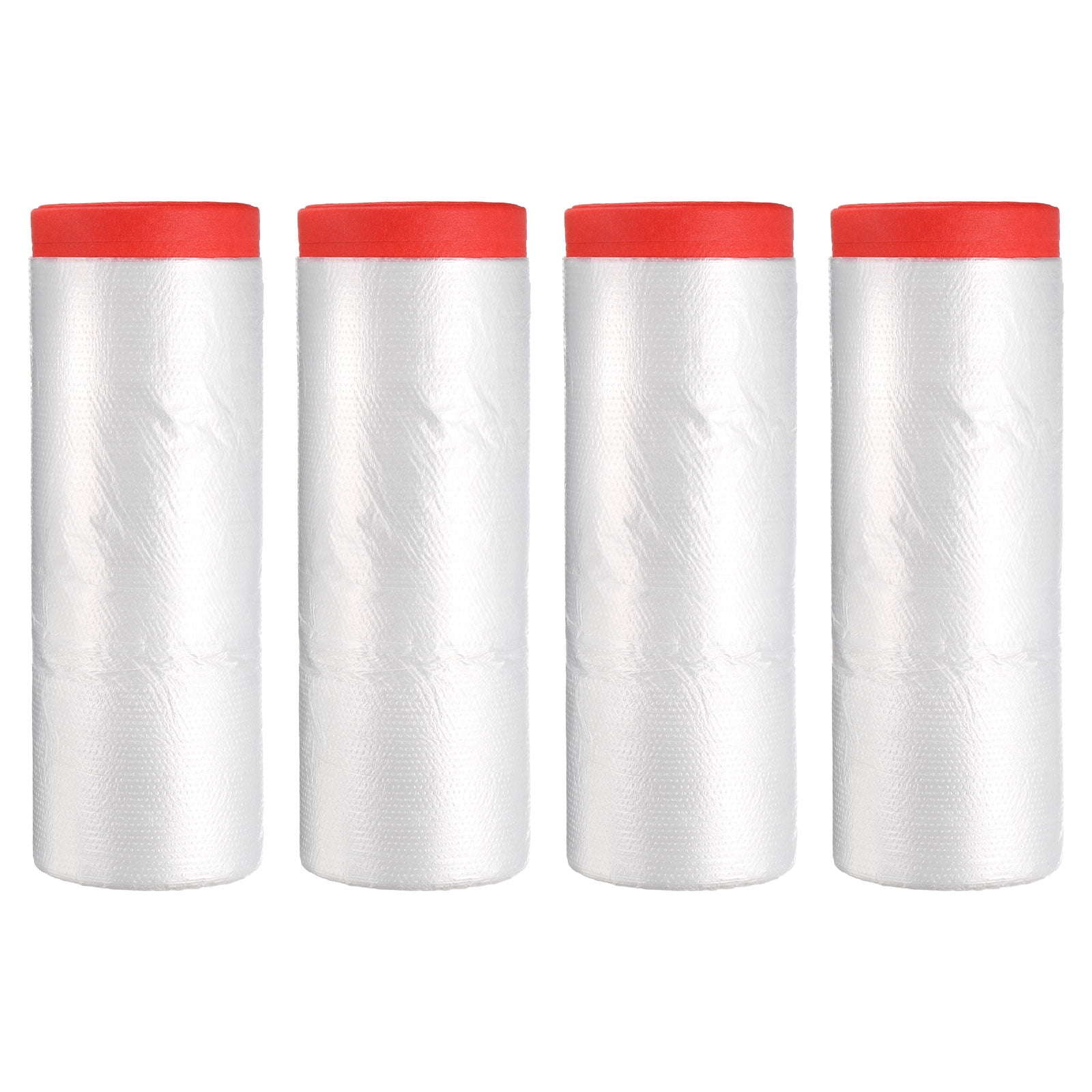 Pre-Taped Masking Film, 7.9ft x 66ft High-Tack Painters Tape Plastic Drop Cloth with High-Tack Painters Tape for Painting Protection Red 4Pcs