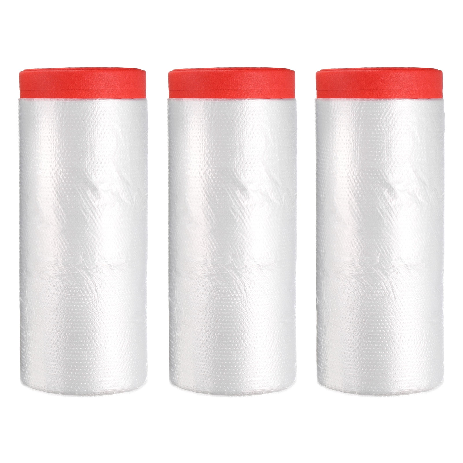Pre-Taped Masking Film, 3.6ft x 66ft High-Tack Painters Tape Plastic Drop Cloth with High-Tack Painters Tape for Painting Protection Red 3Pcs