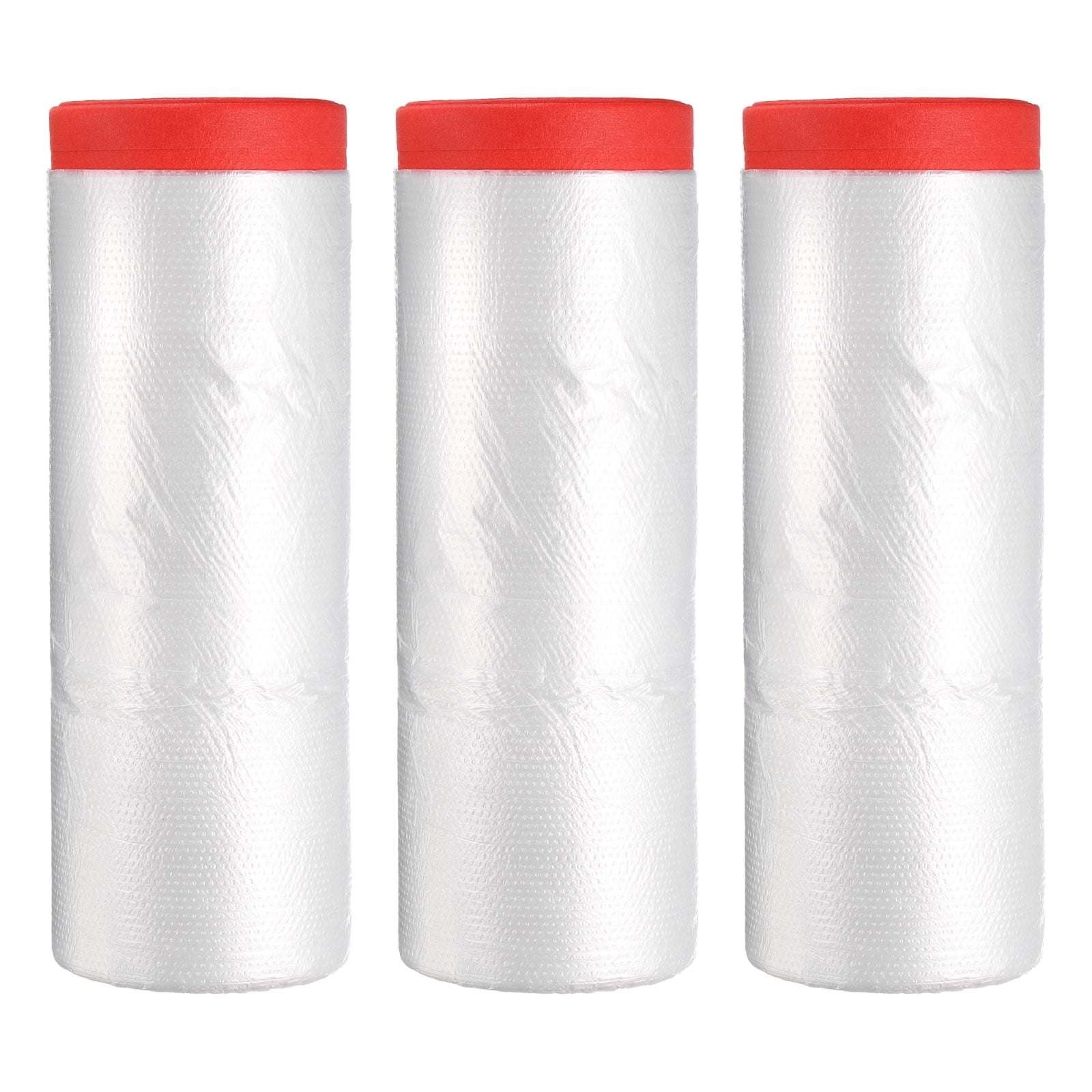 Pre-Taped Masking Film, 7.9ft x 66ft High-Tack Painters Tape Plastic Drop Cloth with High-Tack Painters Tape for Painting Protection Red 3Pcs