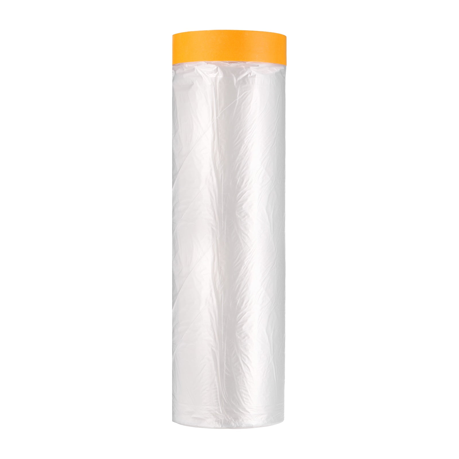 Uxcell Pre-Taped Masking Film 94.5"x65ft Adhesive Tape and Drape Painters Plastic Drop Cloth Film with Tapes Plastic Sheeting for Automotive Painting Covering, Clear
