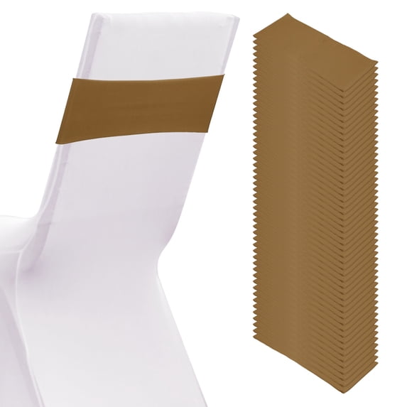 Uxcell Premium Spandex Chair Sashes Bows 50 Pcs Elastic Stretch Chair Cover Band Ties with Slider Buckle Light Coffee
