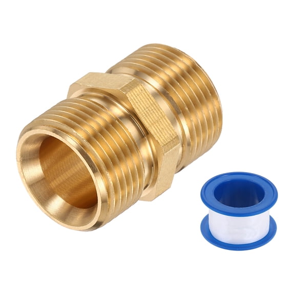 Uxcell Pressure Washer Adapter, M22 14mm Male to M22 15mm Male Quick Connect Fittings Brass Swivel Adapter with Sealant Tape for Pressure Power Washers Hose