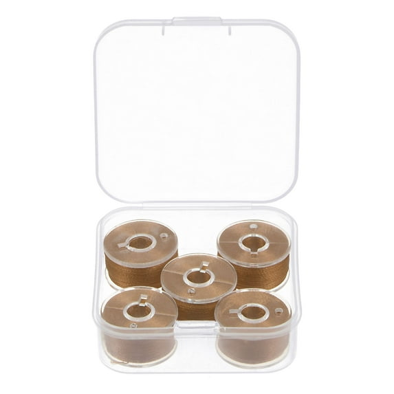 Uxcell Prewound Bobbin Thread Set with Storage Plastic Case for Embroidery and Sewing Machine, Tan