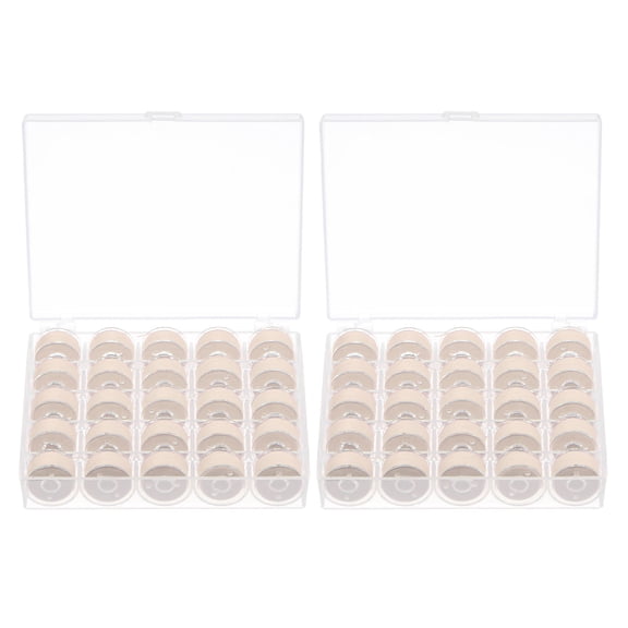 Uxcell Prewound Bobbin Thread with Storage Case for Embroidery and Sewing Machine, Dark Beige 2 Set