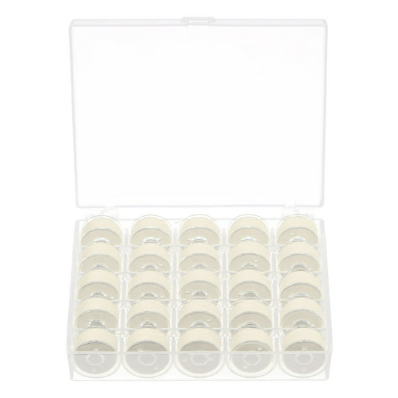 Uxcell Prewound Bobbin Thread with Storage Case for Embroidery and Sewing Machine, Light Beige 25 Pack