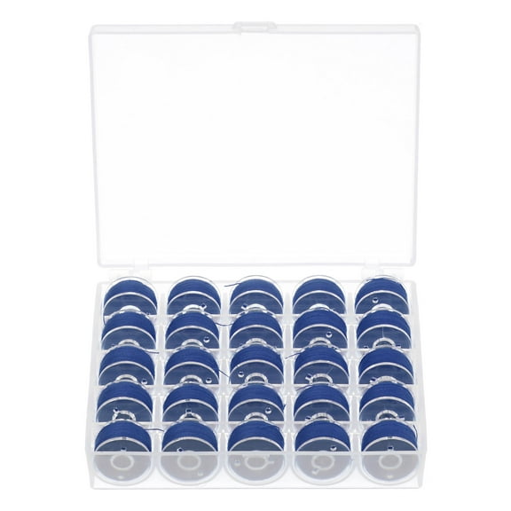 Uxcell Prewound Bobbin Thread with Storage Case for Embroidery and Sewing Machine, Navy blue 25 Pack