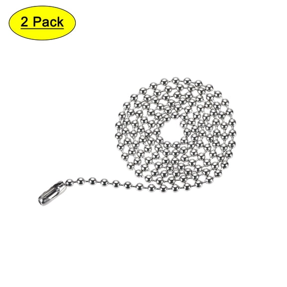 Uxcell Pull Chain Extension 1.97 Ft Stainless Steel 0.12" Beaded for Light/Fan Silver Tone 2 Pack