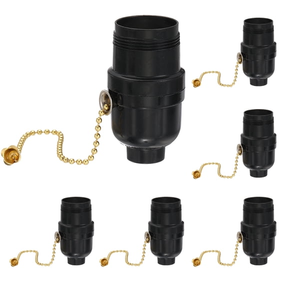Uxcell Pull Chain Lamp Socket 6Pack - UL Listed E26 Standard Threaded Base Light Socket with Chain 8"(On/Off) Light Bulb Fixture Replacement for Table Floor Lamps, Black