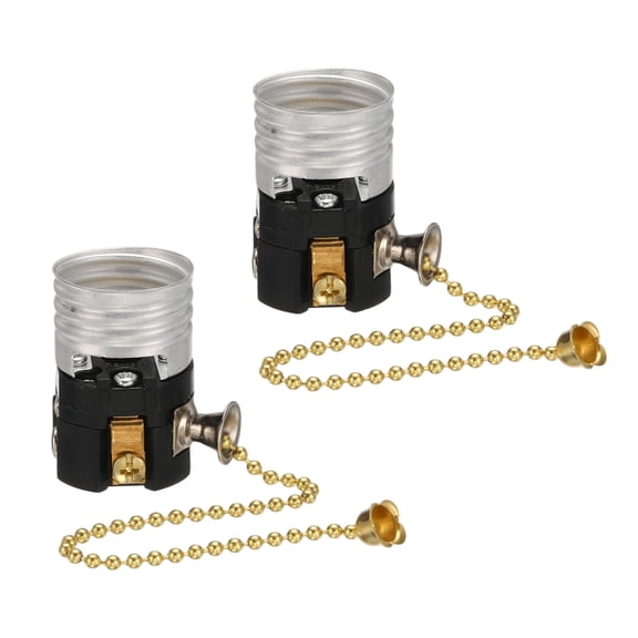 Uxcell Pull Chain Light Socket Interior 2 Pack - E26 Lamp Socket Replacement with 8" Chain (On/Off) Medium Base Light Bulb Repair Parts for Table Floor Lamp Pendant Fixtures, Silver Black