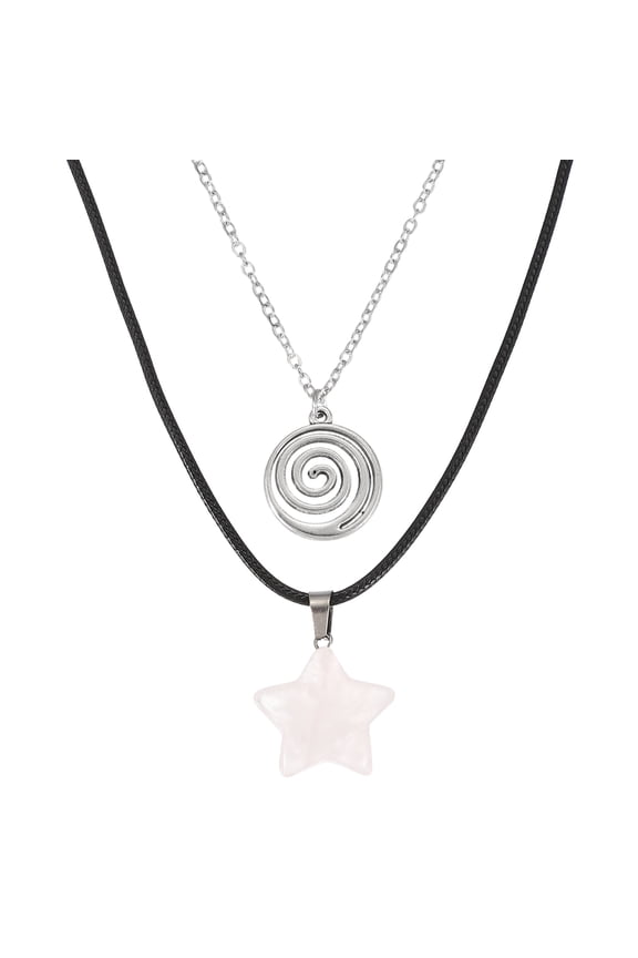Punk Necklace Set, 2Pack Spiral Star Pendant Y2K Grunge Chokers for Women, Pink