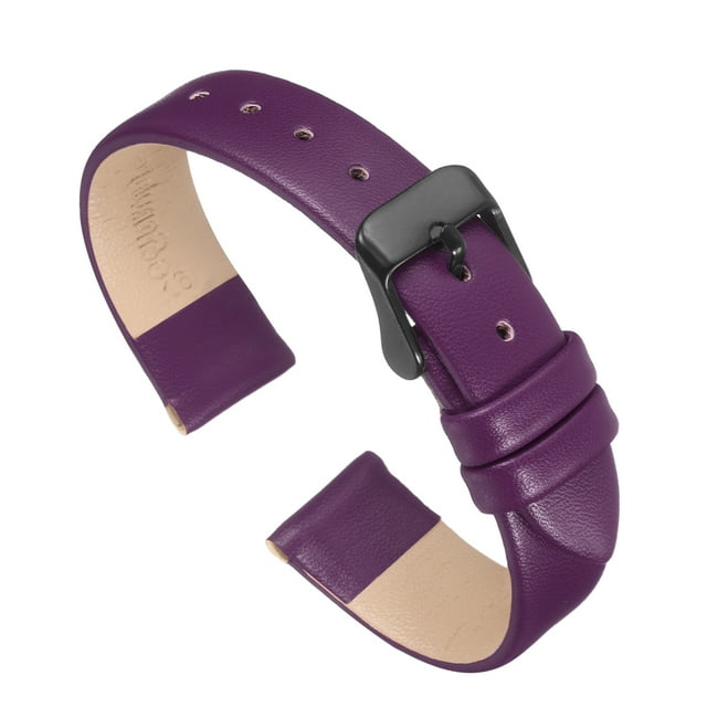 Uxcell Multi Sizes Genuine Leather Band Smooth Flat Leather Watch Strap for Men and Women Purple/Black 16mm