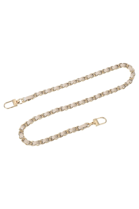 Purse Chain Strap, 24" Leather Iron Flat Chain Strap Handbag Chains Purse Straps with Buckles for Shoulder Bags Replacement Strap (Beige Strap + Gold Chain)