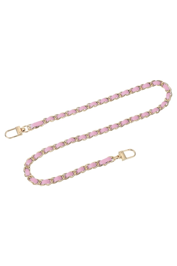 Purse Chain Strap, 24" Leather Iron Flat Chain Strap Handbag Chains Purse Straps with Buckles for Shoulder Bags Replacement Strap (Pink Strap + Gold Chain)