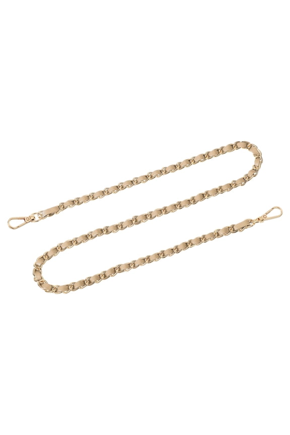 Purse Chain Strap, 32" Leather Iron Flat Chain Strap Handbag Chains Purse Straps for Shoulder Bags Replacement Strap (Khaki Strap + Gold Chain)