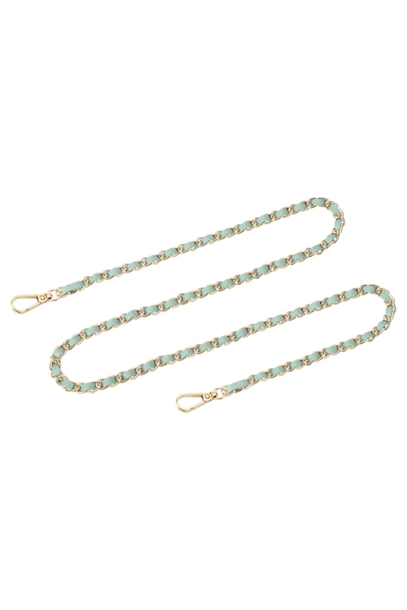 Purse Chain Strap, 39" Leather Iron Flat Chain Strap Handbag Chains Purse Straps for Shoulder Bags and Cross Body Bags Replacement Strap (Light Green Strap + Gold Chain)