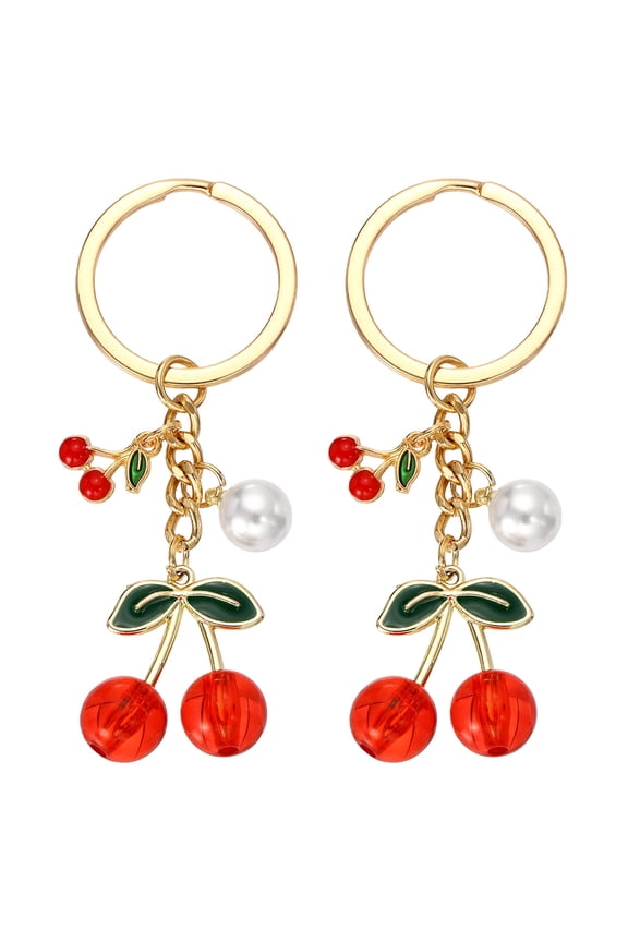 Purse Charm Cherry Keychains, 2 Pack Cherry Key Chain Cute Handbag Accessories for Women Wallet Backpack Pendant Keyring Keys Fashion Gift, Light Red2