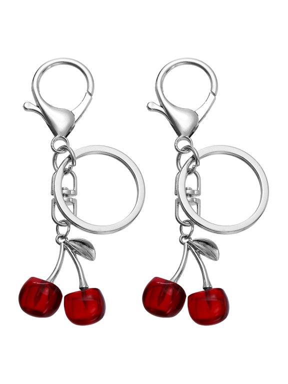 Purse Charm Cherry Keychains, 2 Pack Cherry Keychain Cute Handbag Accessories for Women Wallet Backpack Pendant Keyring Keys Fashion Gift, Light Red3