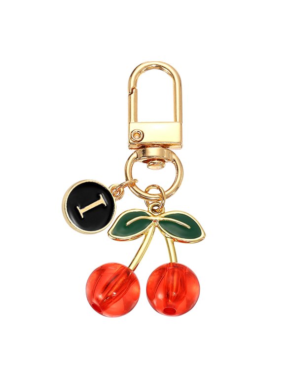 Purse Charm Cherry Keychains, Cherry Keychain Cute Handbag Accessories with Letter I for Women Wallet Backpack Pendant Keyring Keys Fashion Gift, Light Red