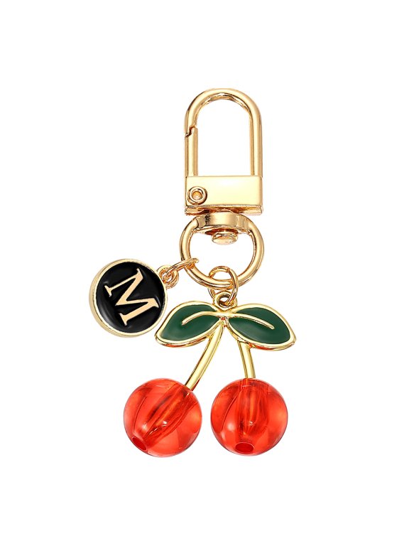 Purse Charm Cherry Keychains, Cherry Keychain Cute Handbag Accessories with Letter M for Women Wallet Backpack Pendant Keyring Keys Fashion Gift, Light Red
