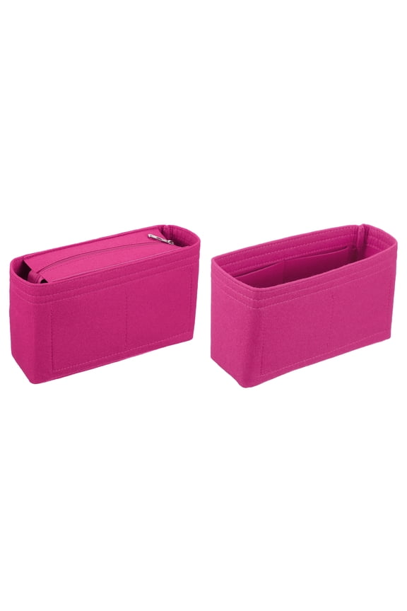 Purse Organizer Insert Set, Portable Felt Organizer Bags with Zipper Multiple Compartments Purse Liner for Shoulder Satchel, Tote Bag, Handbag Shaper(8.7 x 2.4 x 5.5", Rose Red)