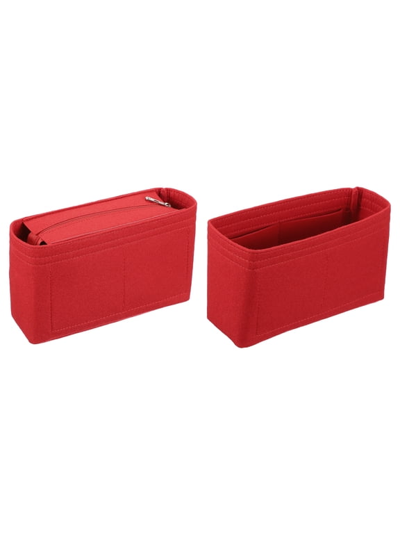 Purse Organizer Insert Set, Portable Felt Organizer Bags with Zipper Multiple Compartments Purse Liner for Shoulder Satchel, Tote Bag, Handbag Shaper(8.7 x 2.4 x 5.5", Red)