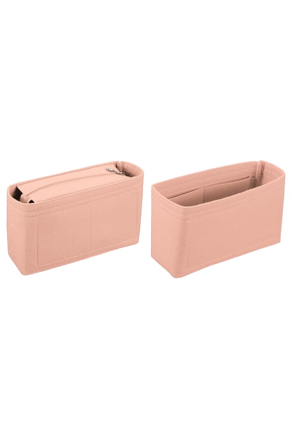 Purse Organizer Insert Set Portable Felt Organizer Bags with Zipper Purse Liner 8.7'' x 2.4'' x 5.5" Light Pink