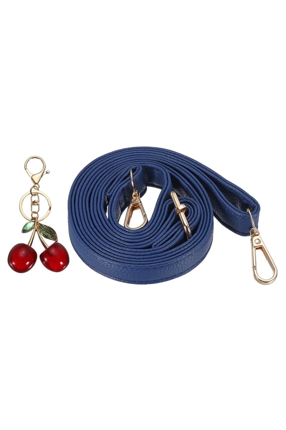 Purse Strap Replacement, 51.2" Length 0.8" Wide Adjustable PU Leather Purse Chain Strap with Cherry Pendant for Crossbody Shoulder Handbags Bag, Dark Blue (Light Gold Buckle)