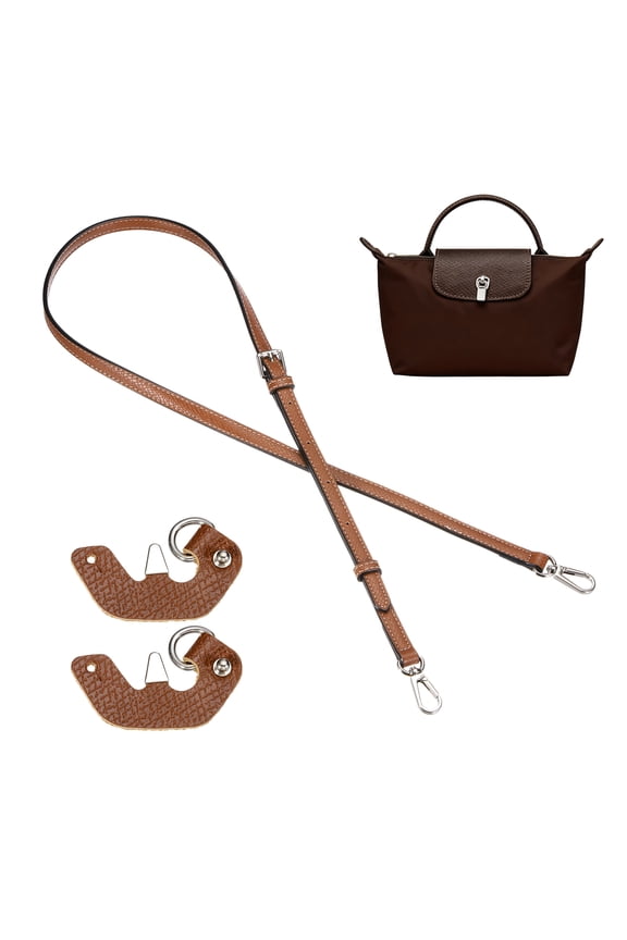 Purse Straps Replacement, 0.5" Adjustable Leather Strap Crossbody Handbag Shoulder Strap Conversion Kit for Mini Pouch, Handcrafted Bag Accessories, Brown Black Silver