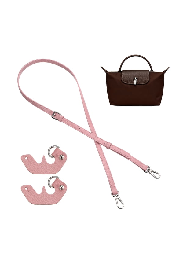 Purse Straps Replacement, 0.5" Adjustable Leather Strap Crossbody Handbag Shoulder Strap Conversion Kit for Mini Pouch, Handcrafted Bag Accessories, Rose Silver