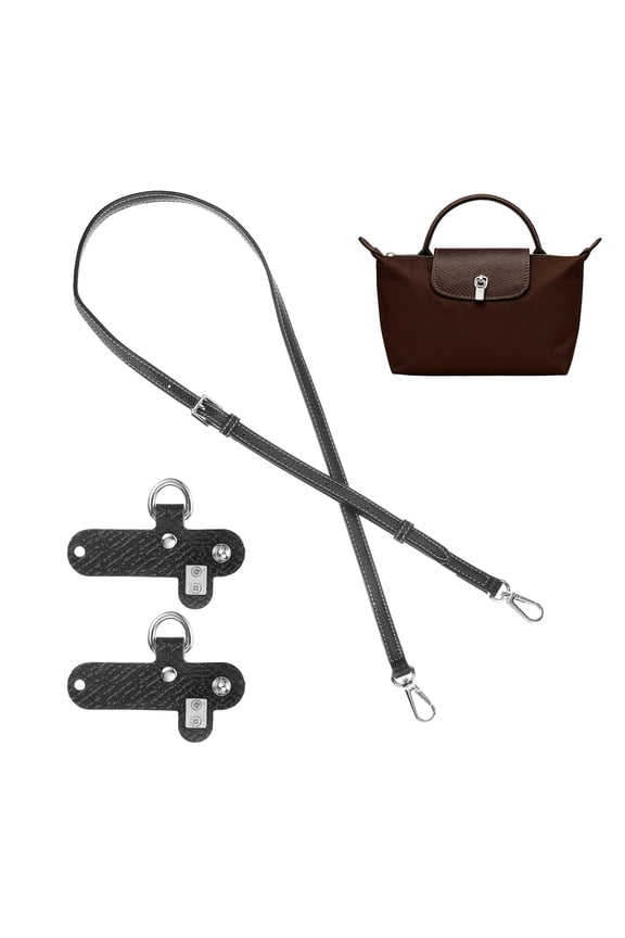 Purse Straps Replacement, Adjustable Leather Strap Crossbody Handbag Shoulder Strap Conversion Kit for Mini Pouch, Tote Bag, Handcrafted Bag Accessories, Black
