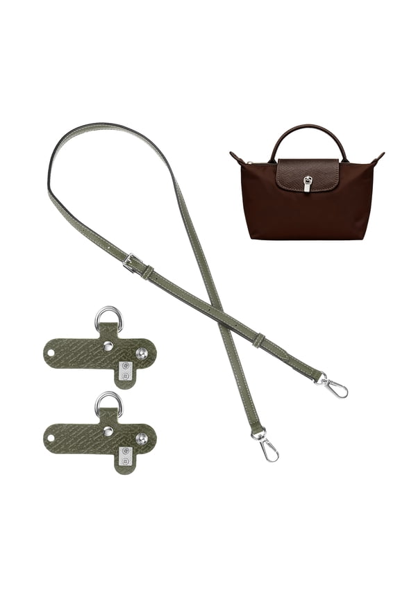 Purse Straps Replacement, Adjustable Leather Strap Crossbody Handbag Shoulder Strap Conversion Kit for Mini Pouch, Tote Bag, Handcrafted Bag Accessories, Dark Green