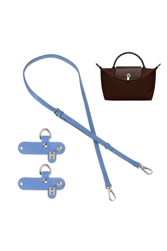 Purse Straps Replacement, Adjustable Leather Strap Crossbody Handbag Shoulder Strap Conversion Kit for Mini Pouch, Tote Bag, Handcrafted Bag Accessories, Light Blue