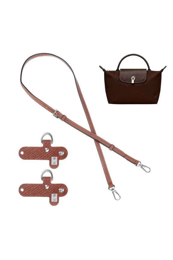 Purse Straps Replacement, Adjustable Leather Strap Crossbody Handbag Shoulder Strap Conversion Kit for Mini Pouch, Tote Bag, Handcrafted Bag Accessories, Brown Silver