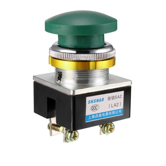 Uxcell Push Button Switch Green Momentary AC 380V 5A Push Button Switch 30mm Panel Mount