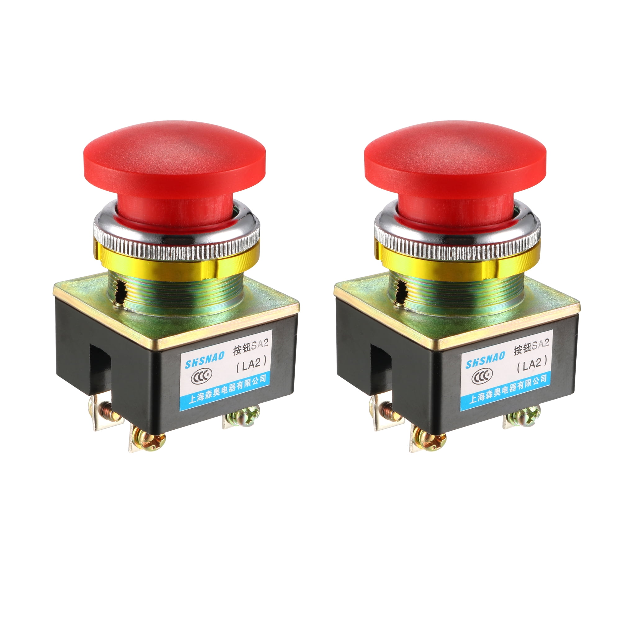 Uxcell 30mm Panel Mount Push Button Switch - Red Mushroom Head, Momentary, 380V AC / 220V DC, 5A