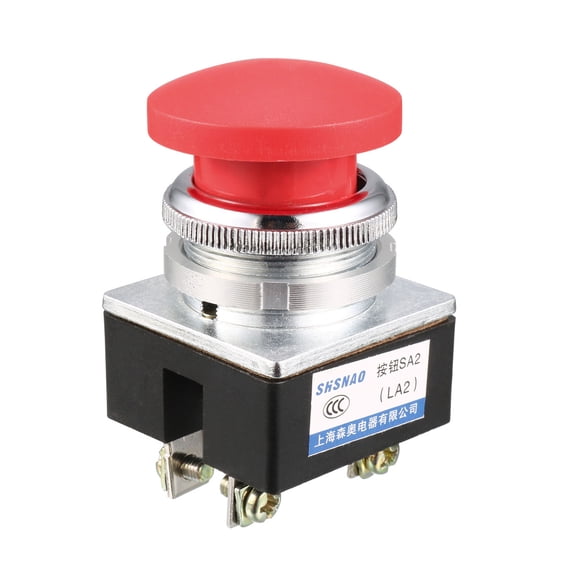 Uxcell Push Button Switch Red Momentary AC 380V 5A Push Button Switch 30mm Panel Mount
