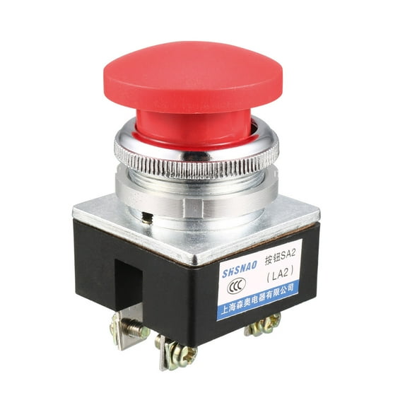 Uxcell Push Button Switch Red Momentary AC 380V 5A Push Button Switch 30mm Panel Mount