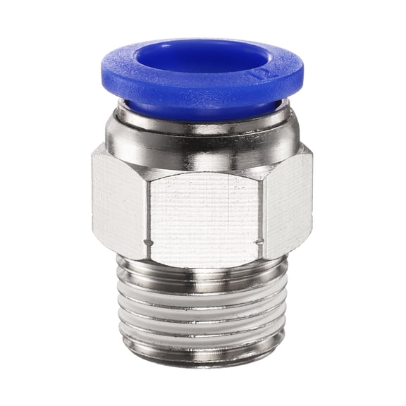 Uxcell Push to Connect Fitting 12mm Tube OD x 3/8" NPT Thread Male Straight Quick Connector Copper Air Line Hose Fittings for Industry Air System PC12-N03, Blue