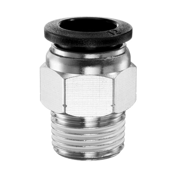Uxcell Push to Connect Fitting 12mm Tube OD x 3/8" NPT Thread Male Straight Quick Connector Copper Air Line Hose Fittings for Industry Air System PC12-N03, Black