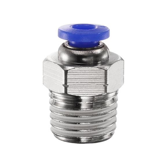 Uxcell Push to Connect Fitting 4mm Tube OD x 1/4" NPT Thread Male Straight Quick Connector Copper Air Line Hose Fittings for Industry Air System PC4-N02, Blue
