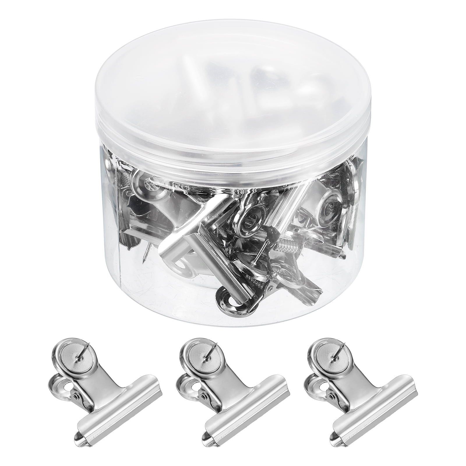 Uxcell Push Pin Clips Metal Thumb Tacks with Clip for Office, Silver 30 Pack